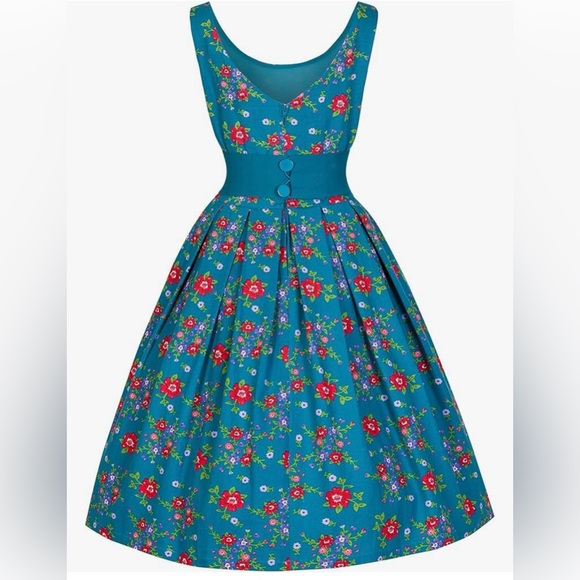 Lindy Bop Lana Teal Floral Party Dress NWT Rockabilly Size 6 - Picture 2 of 13